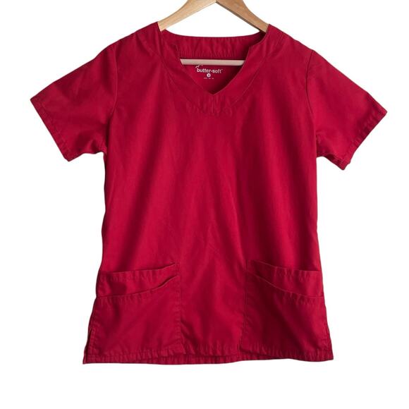 Butter‎ Soft Women Scrub Top S Red Medical Uniform Nurse Workwear Dental Casual - Picture 1 of 8